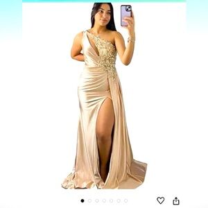 PLUS - Champagne Mermaid One Shoulder Dress